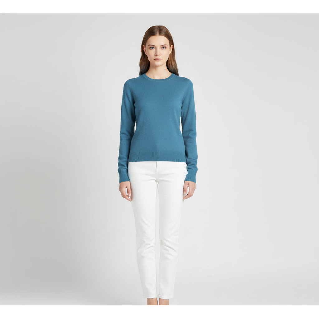 Women's Cotton Crew Neck Sweater in Solid Color