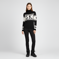 Women's Color Block Turtleneck Sweater with Graphic Print