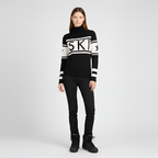 Women's Color Block Turtleneck Sweater with Graphic Print