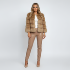 Women's Cropped Faux Fur Jacket with Layered Panels