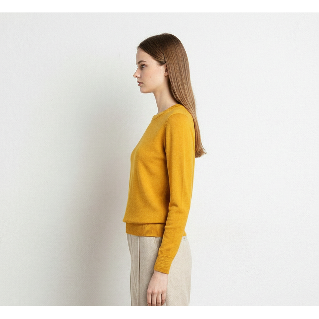 Women's Cotton Crew Neck Sweater in Solid Color