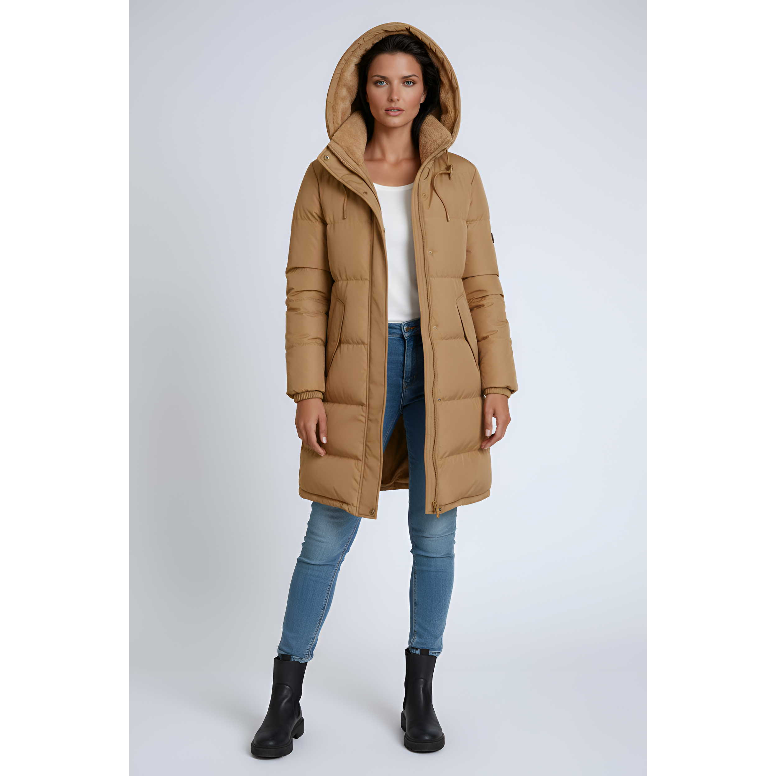 Women's Long Hooded Quilted Puffer Coat