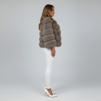 Women's Cropped Faux Fur Jacket with Layered Panels