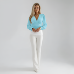 Women's Printed V-Neck Blouse with Long Sleeves