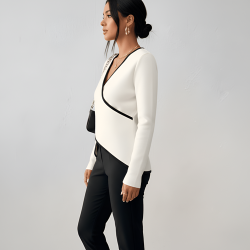 Women's Asymmetric Wrap Top with Contrast Trim