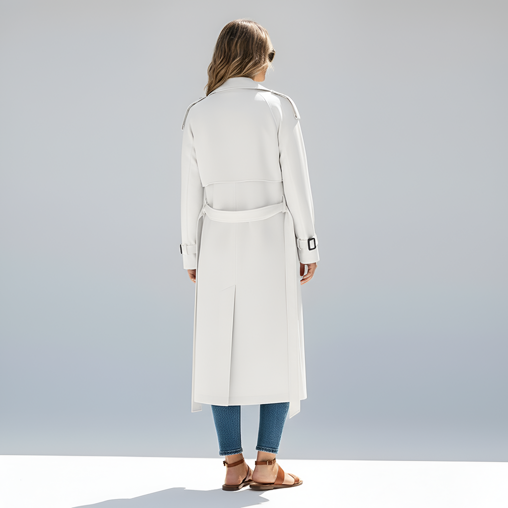 Women's Long Double-Breasted Trench Coat with Belt