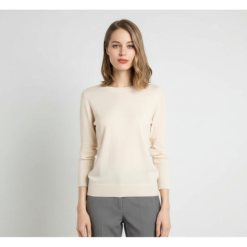 Women's Cotton Crew Neck Sweater in Solid Color