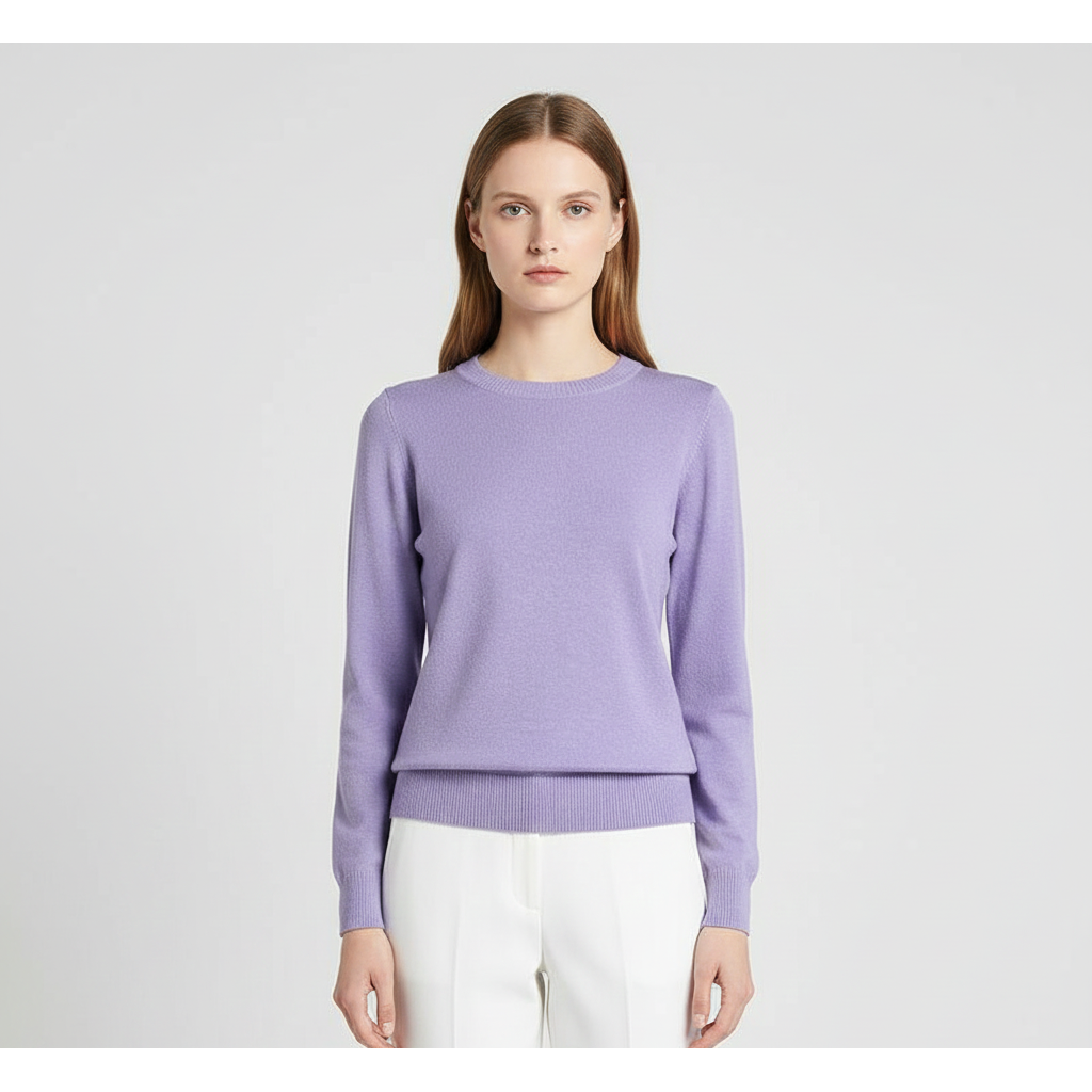 Women's Cotton Crew Neck Sweater in Solid Color