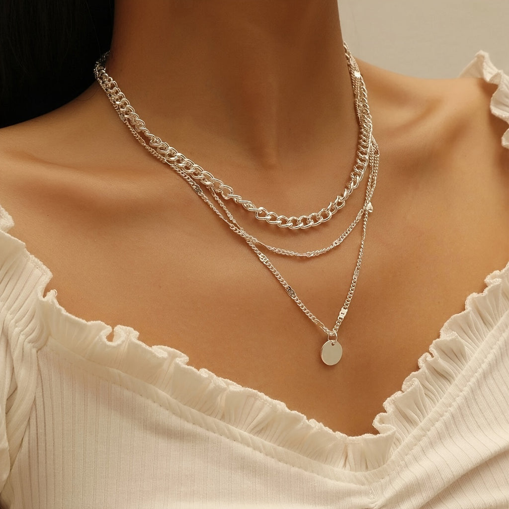 Women's Gold-Plated Multi-Layer Round Pendant Necklace