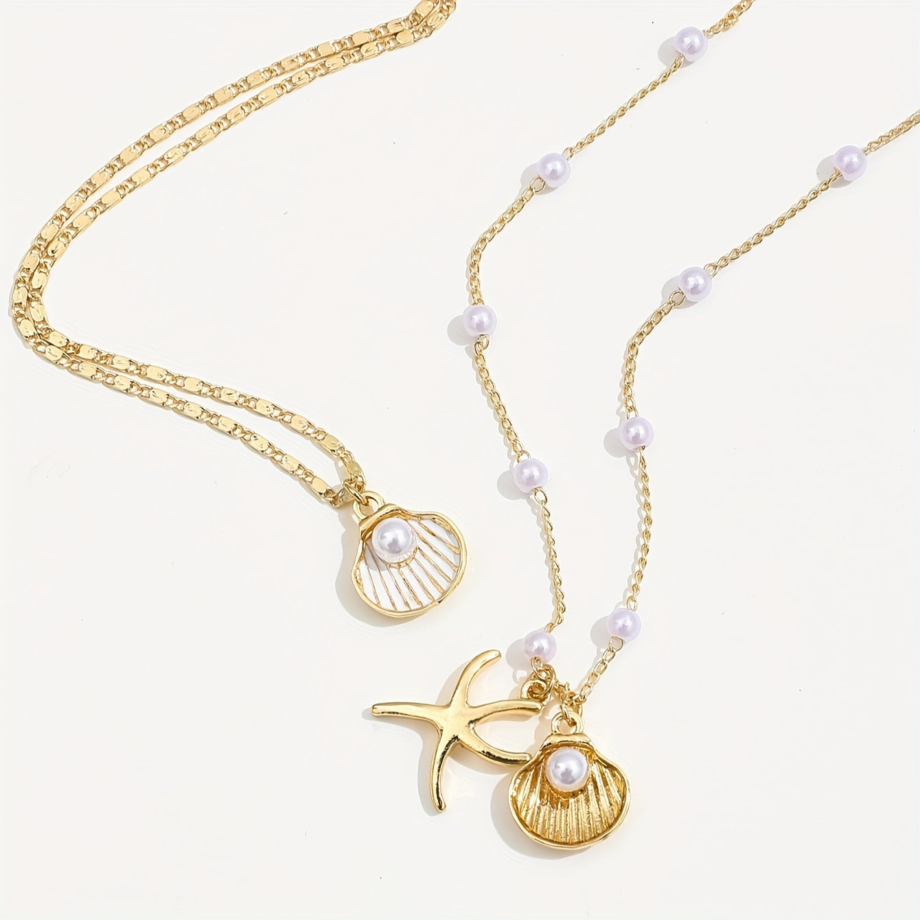 Women's Gold-Plated Layered Pendant Necklace Set with Faux Pear