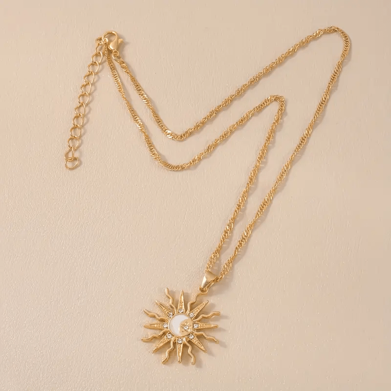 Women's Gold-Plated Sun Pendant Necklace with Crystal Accent