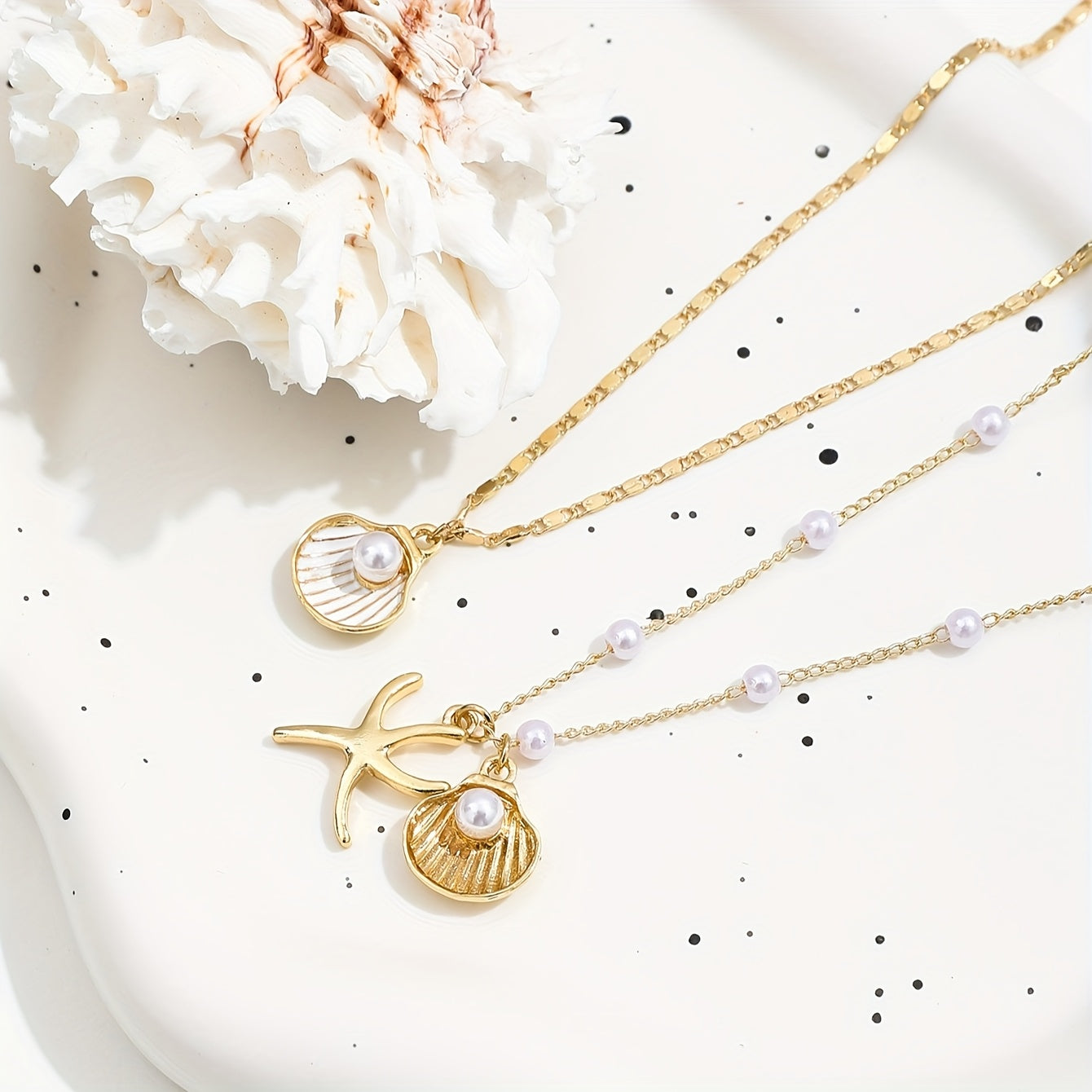 Women's Gold-Plated Layered Pendant Necklace Set with Faux Pear