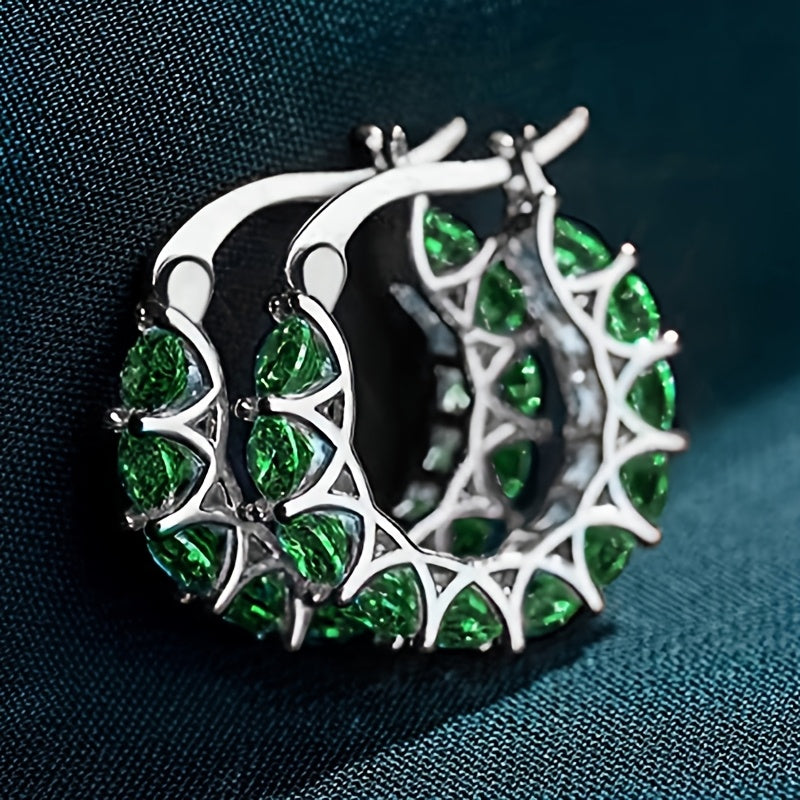 Gold-Plated Hoop Earrings with Synthetic Cubic Zirconia for Women