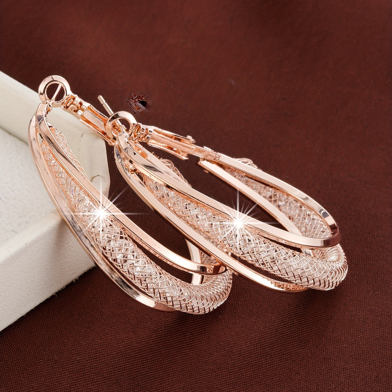 18K Gold-Plated Cubic Zirconia Twisted Hoop Earrings for Women