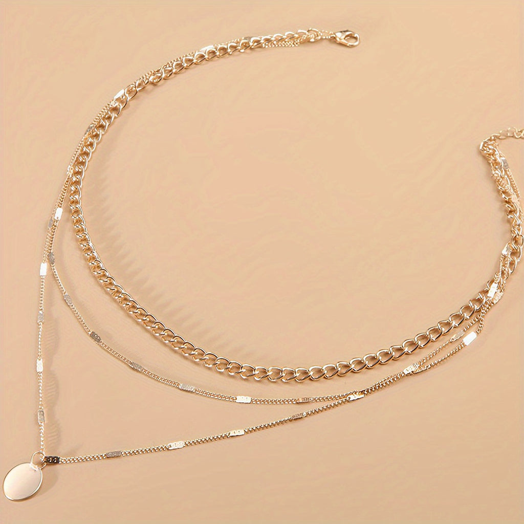 Women's Gold-Plated Multi-Layer Round Pendant Necklace