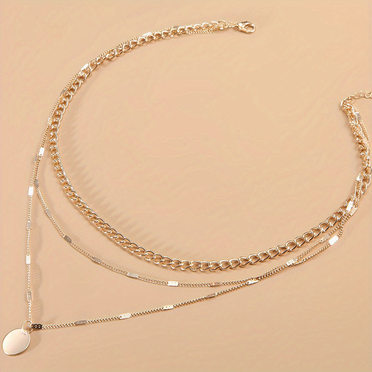 Women's Gold-Plated Multi-Layer Round Pendant Necklace