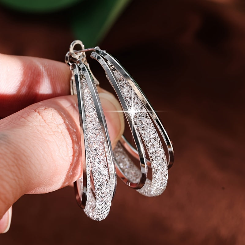 18K Gold-Plated Cubic Zirconia Twisted Hoop Earrings for Women