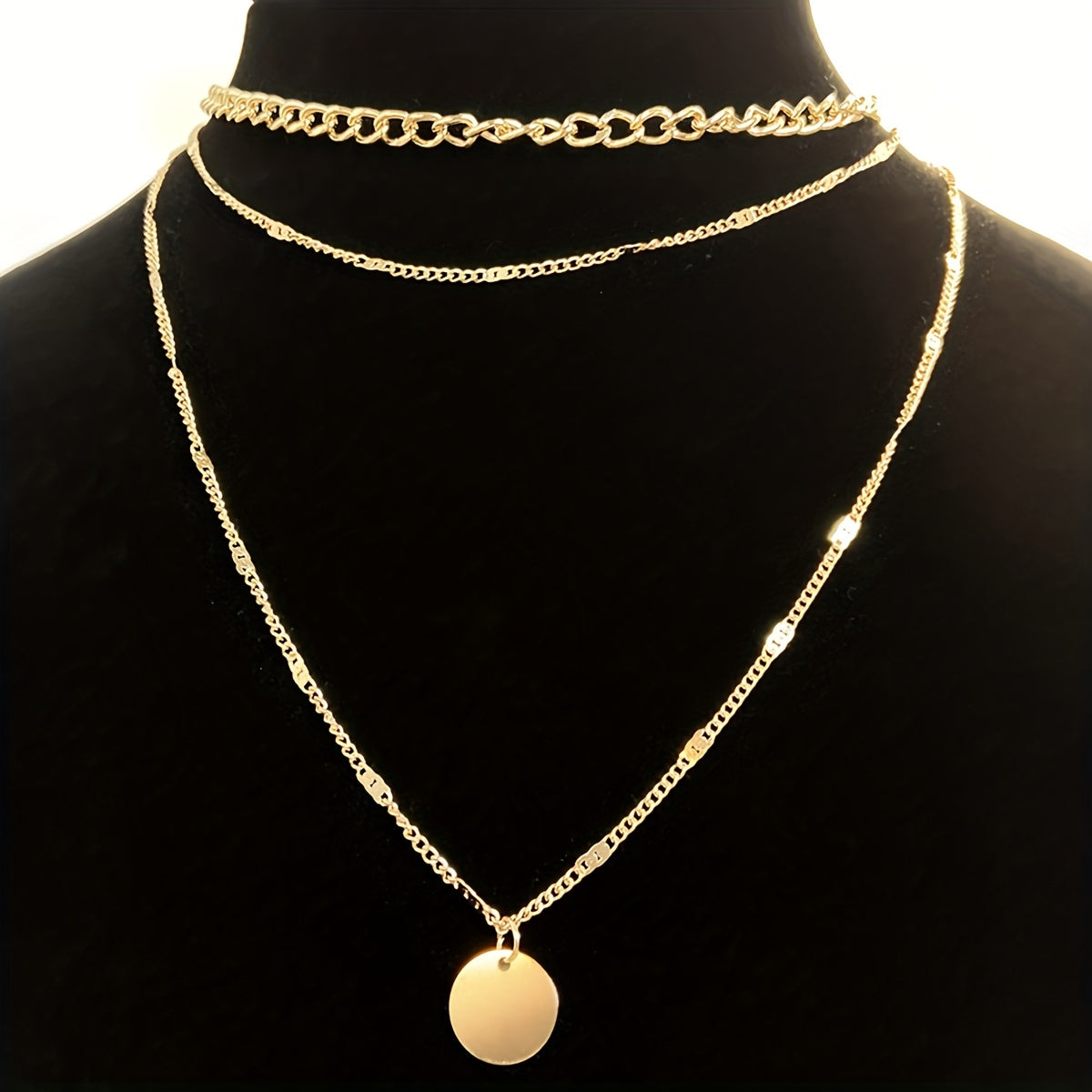 Women's Gold-Plated Multi-Layer Round Pendant Necklace
