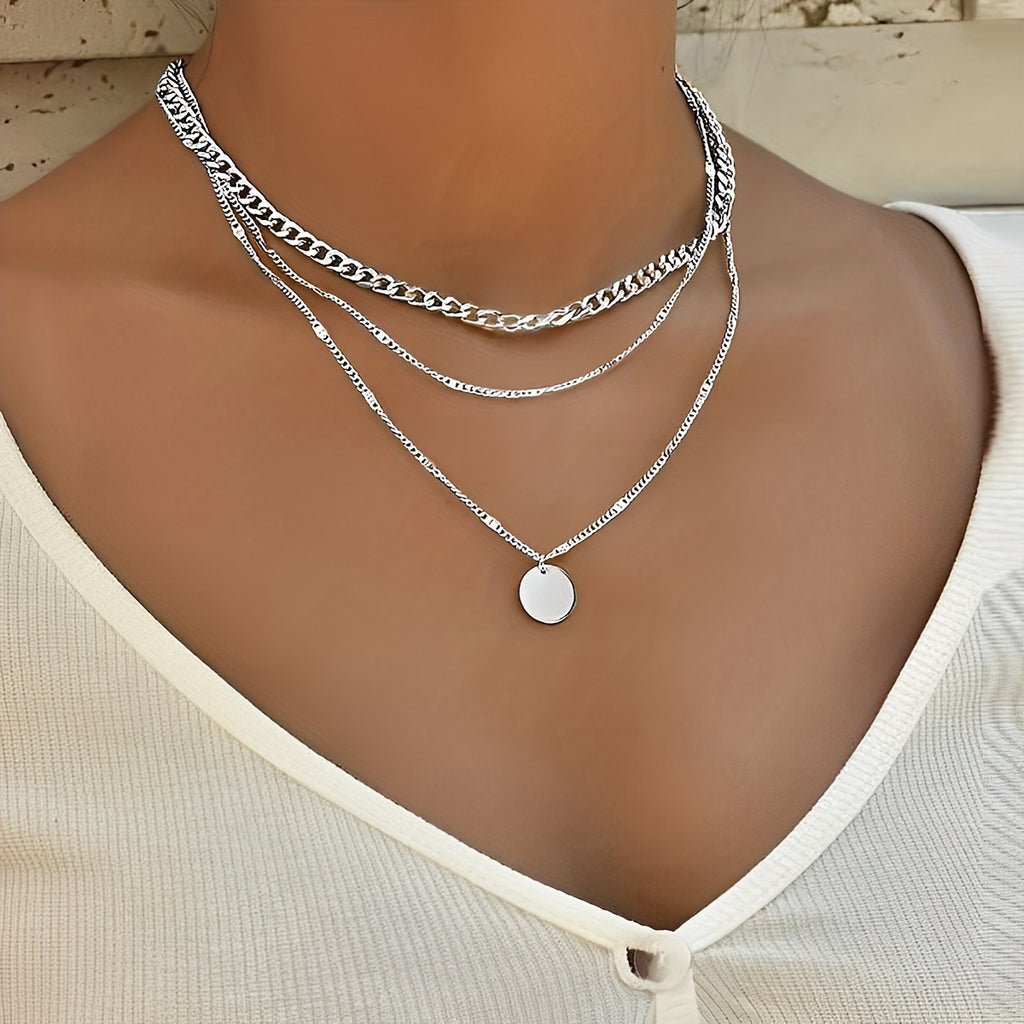 Women's Gold-Plated Multi-Layer Round Pendant Necklace
