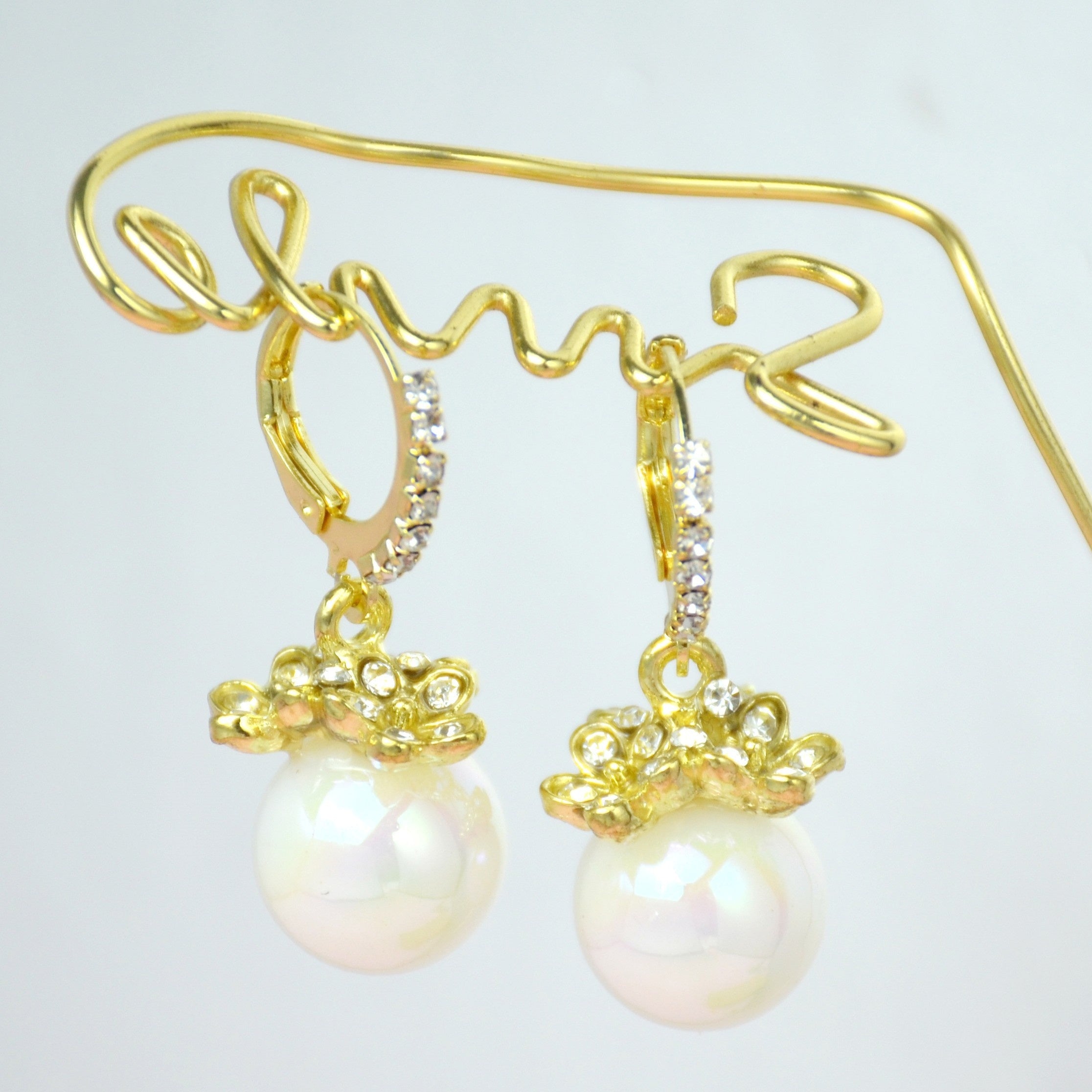 Women's Gold-Plated Faux Pearl Flower Drop Earrings