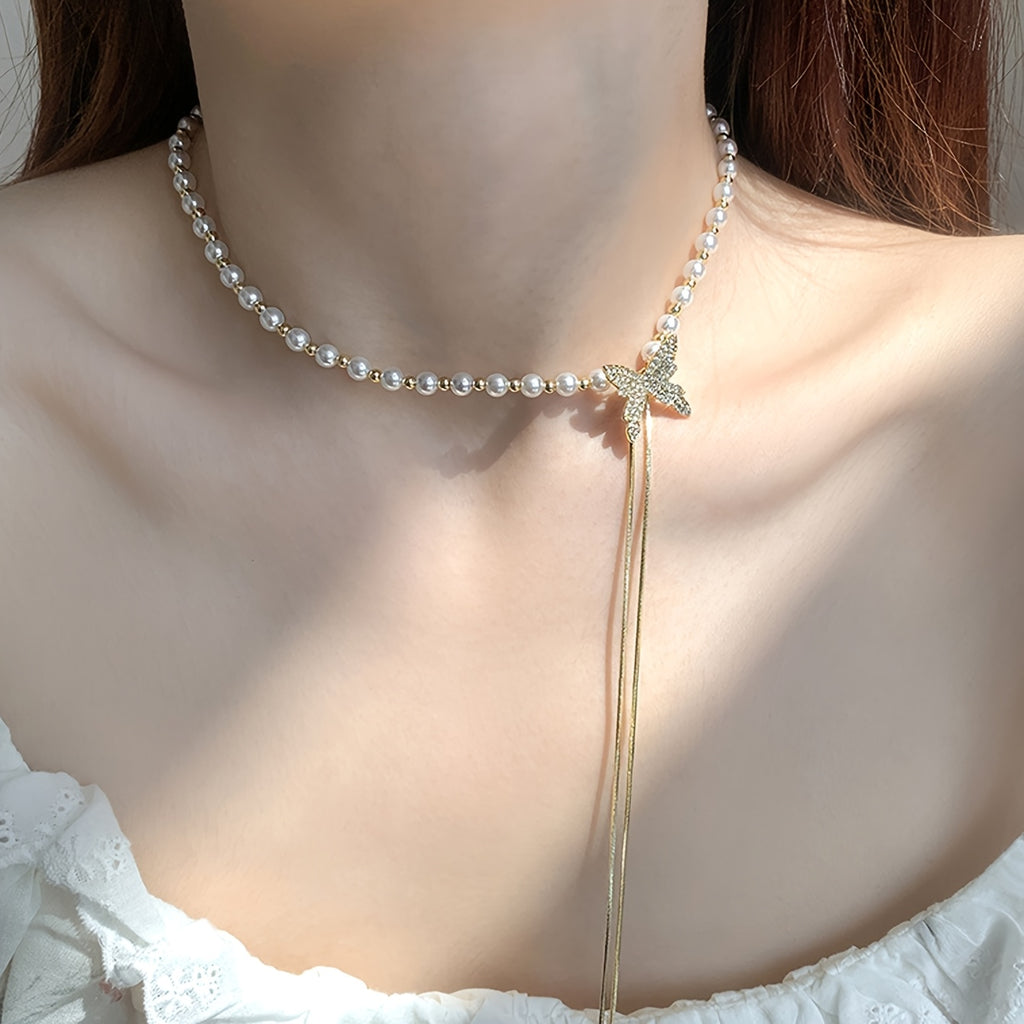 Women's Adjustable Butterfly Tassel Pendant Necklace