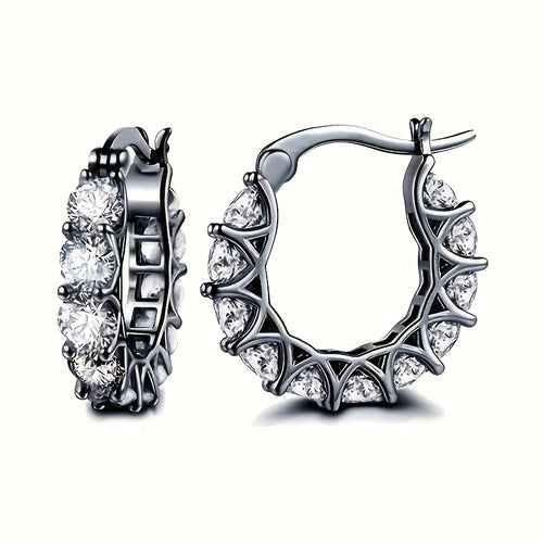 Gold-Plated Hoop Earrings with Synthetic Cubic Zirconia for Women