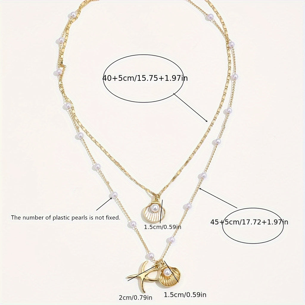 Women's Gold-Plated Layered Pendant Necklace Set with Faux Pear