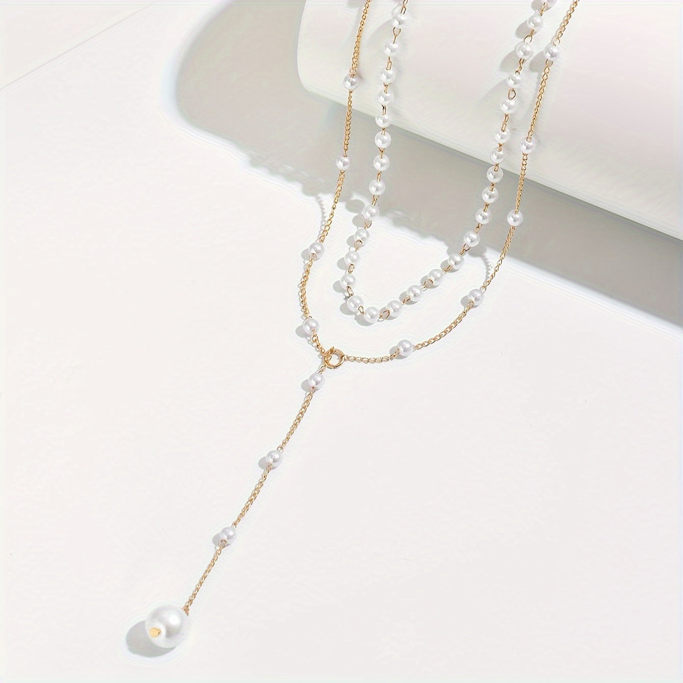 Women's Double-Layer Faux Pearl Tassel Necklace – Gold-Plated Chain