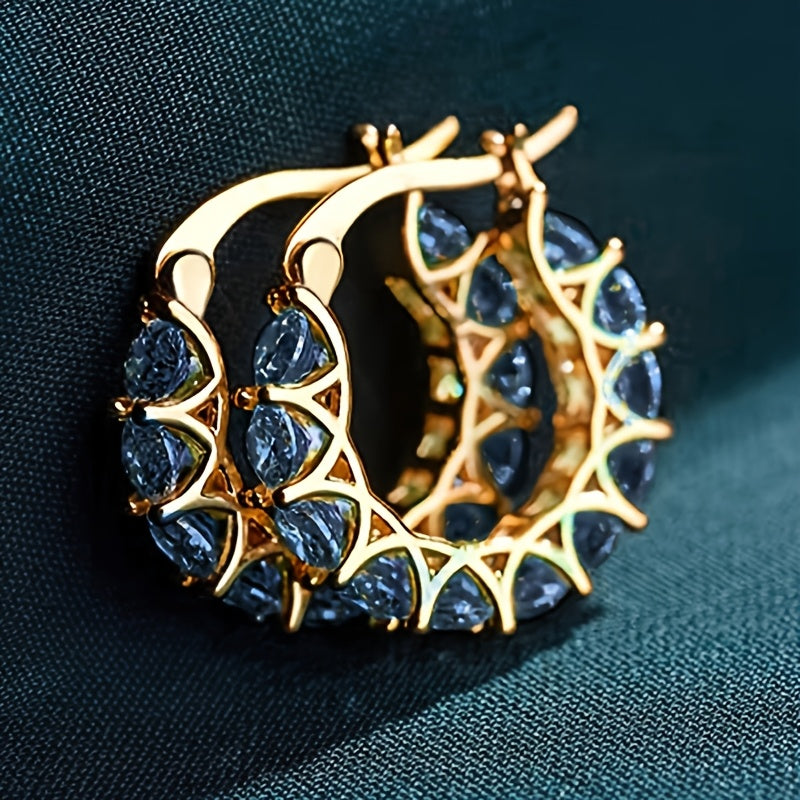 Gold-Plated Hoop Earrings with Synthetic Cubic Zirconia for Women