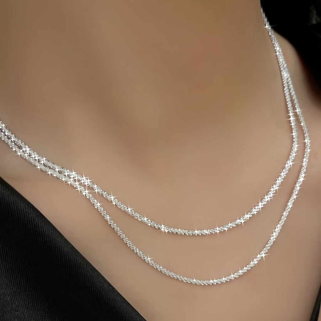 2-Piece Silver-Plated Layered Chain Necklace Set for Women