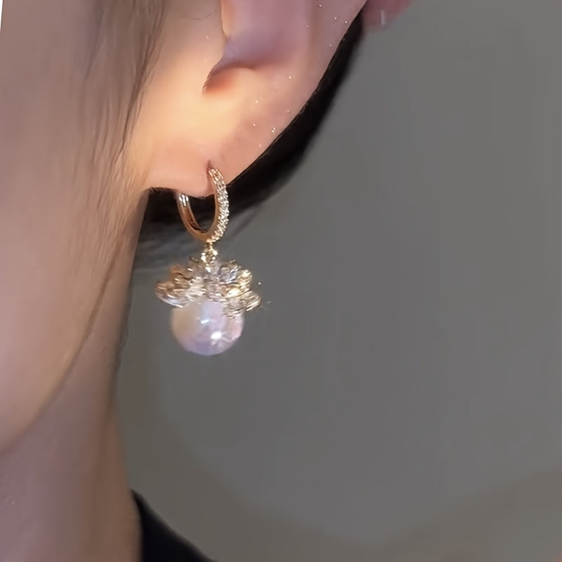 Women's Gold-Plated Faux Pearl Flower Drop Earrings