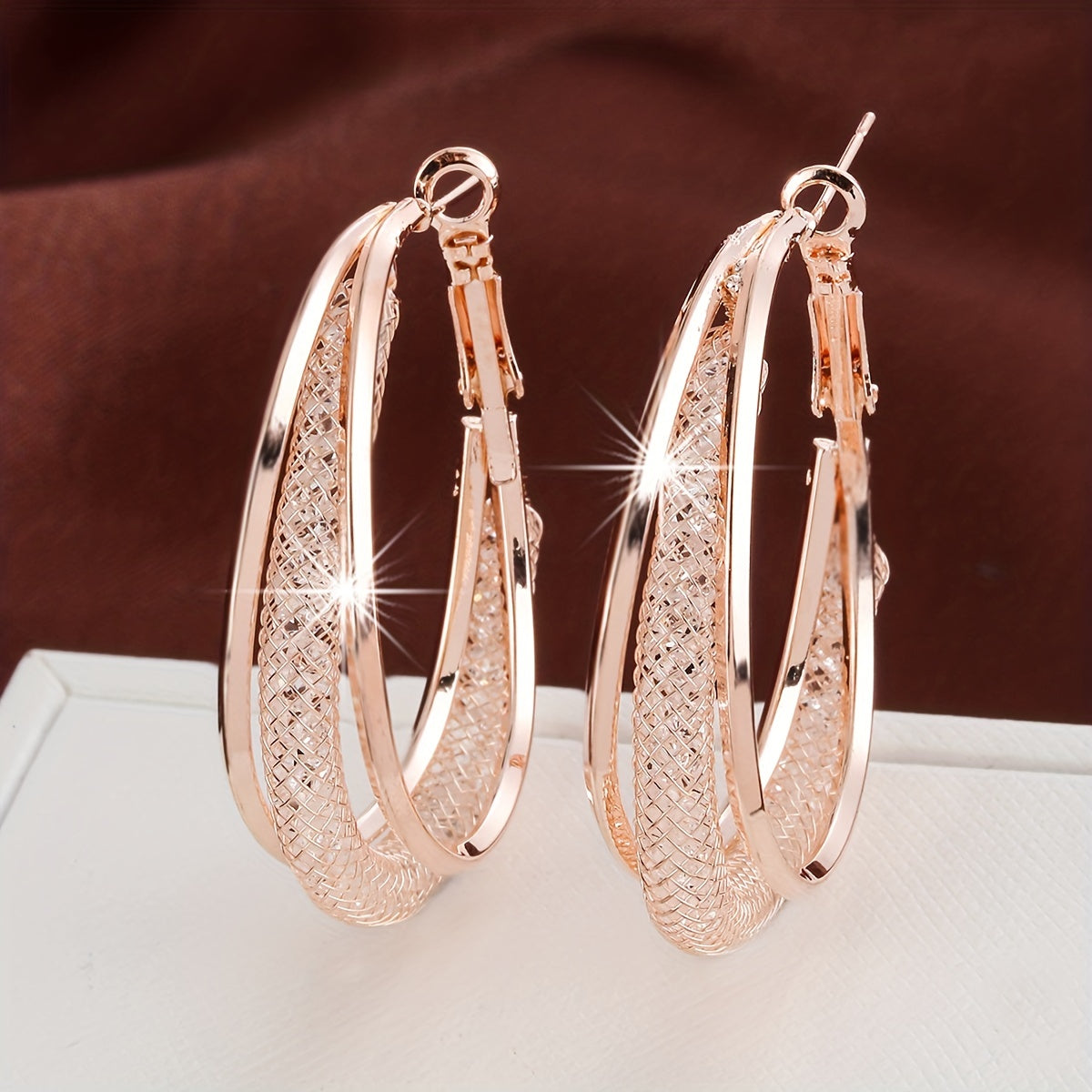 18K Gold-Plated Cubic Zirconia Twisted Hoop Earrings for Women
