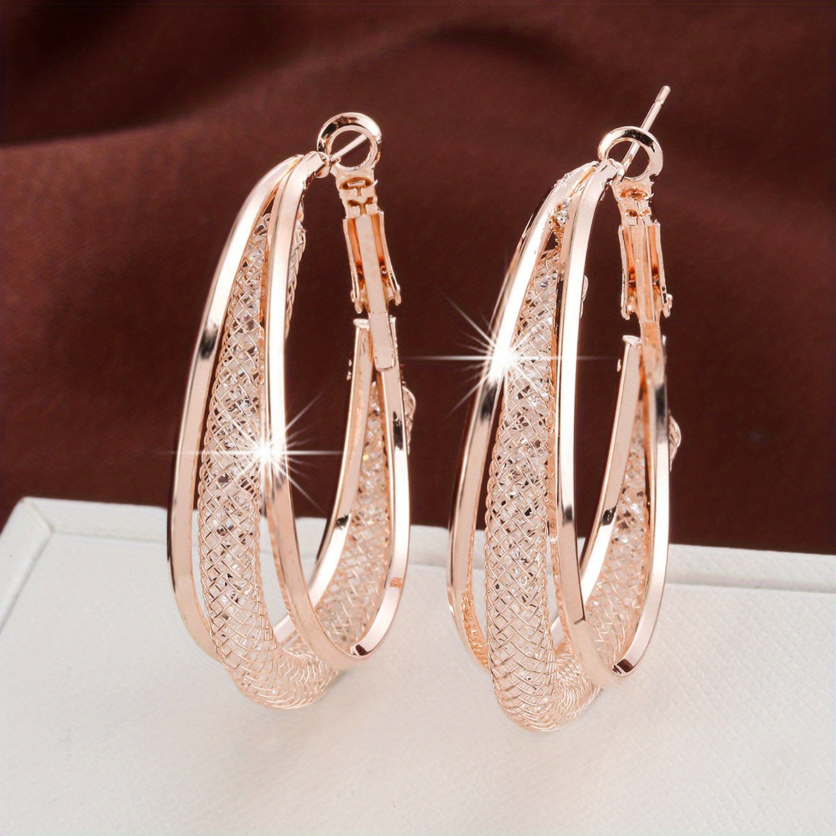 18K Gold-Plated Cubic Zirconia Twisted Hoop Earrings for Women