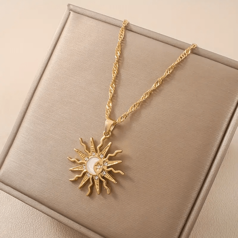 Women's Gold-Plated Sun Pendant Necklace with Crystal Accent