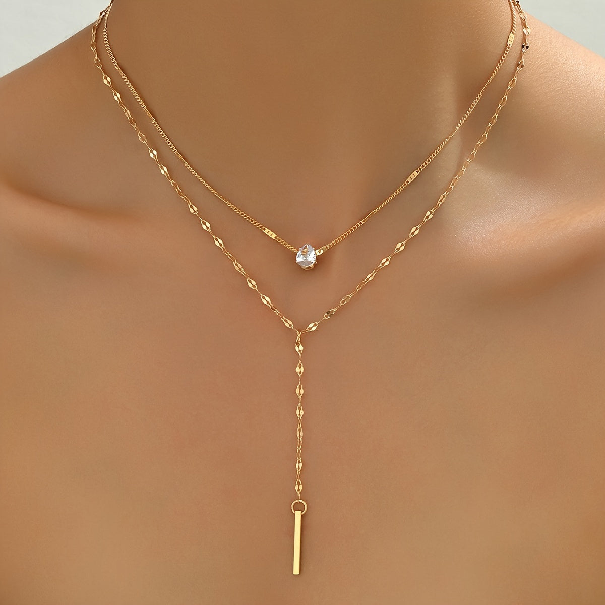 Women's Gold-Plated Rhinestone Multi-Layer Pendant Necklace