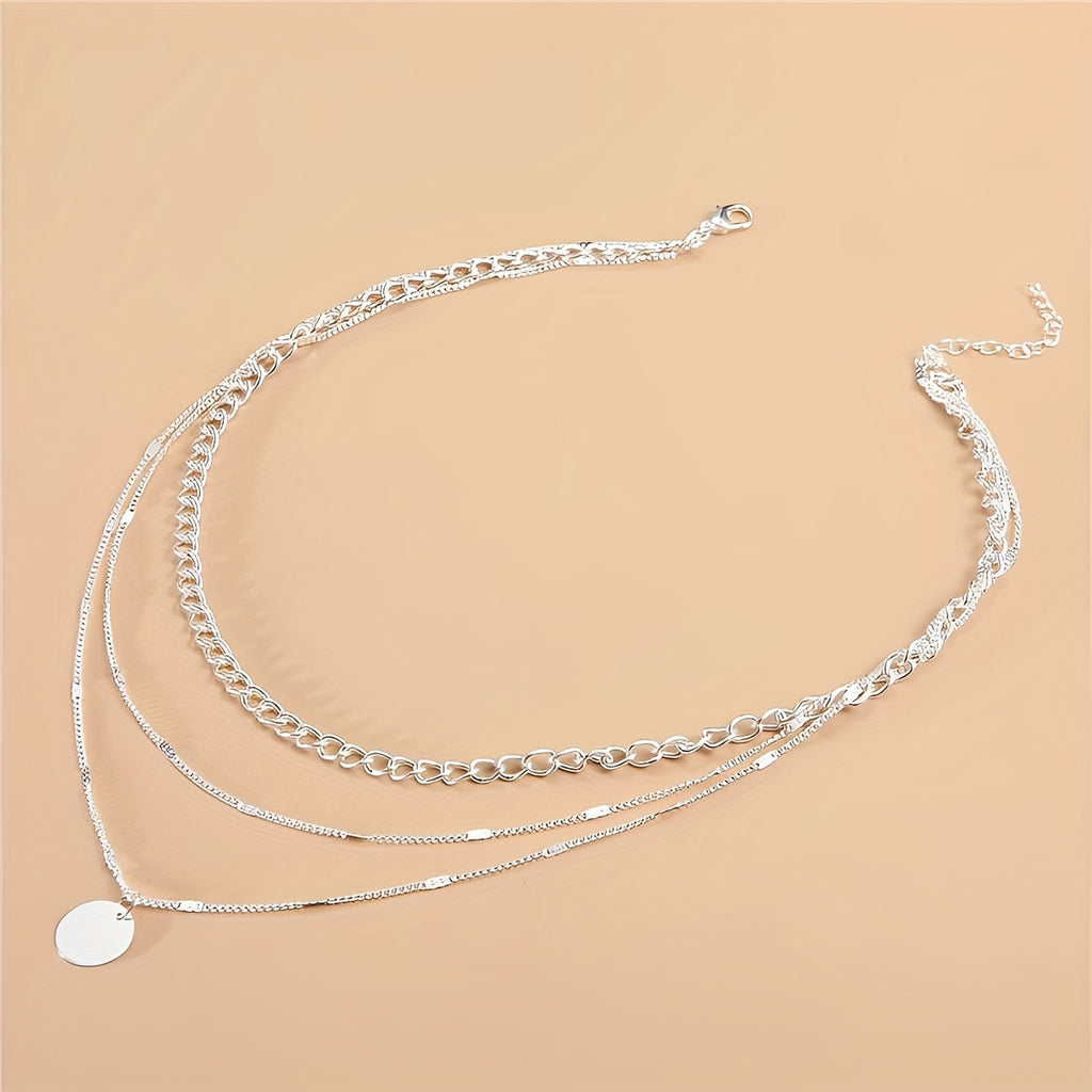 Women's Gold-Plated Multi-Layer Round Pendant Necklace