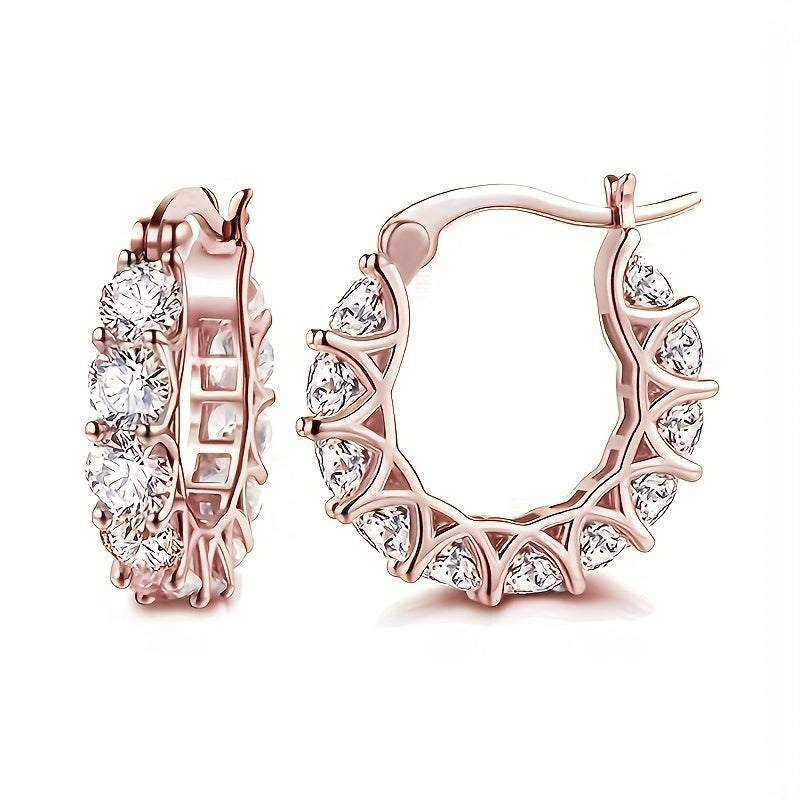 Gold-Plated Hoop Earrings with Synthetic Cubic Zirconia for Women