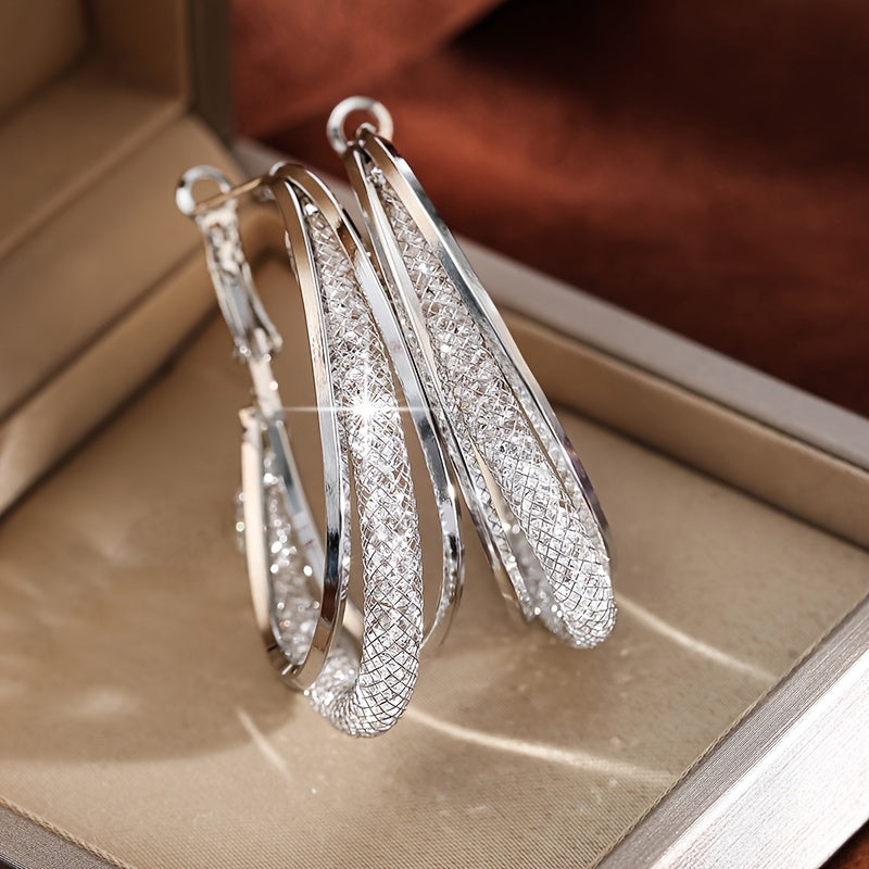 18K Gold-Plated Cubic Zirconia Twisted Hoop Earrings for Women