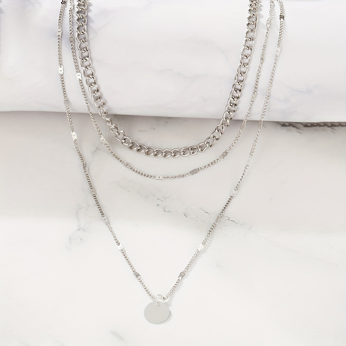 Women's Gold-Plated Multi-Layer Round Pendant Necklace