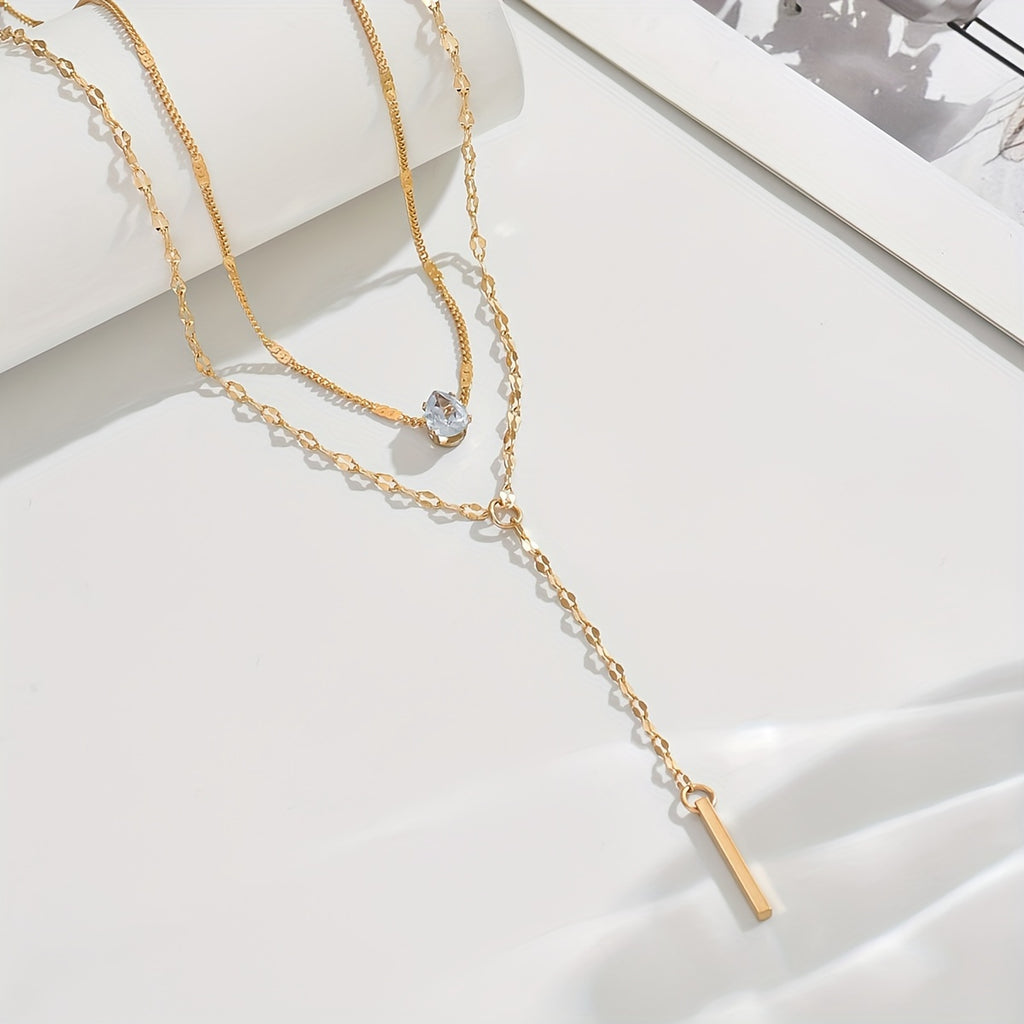 Women's Gold-Plated Rhinestone Multi-Layer Pendant Necklace