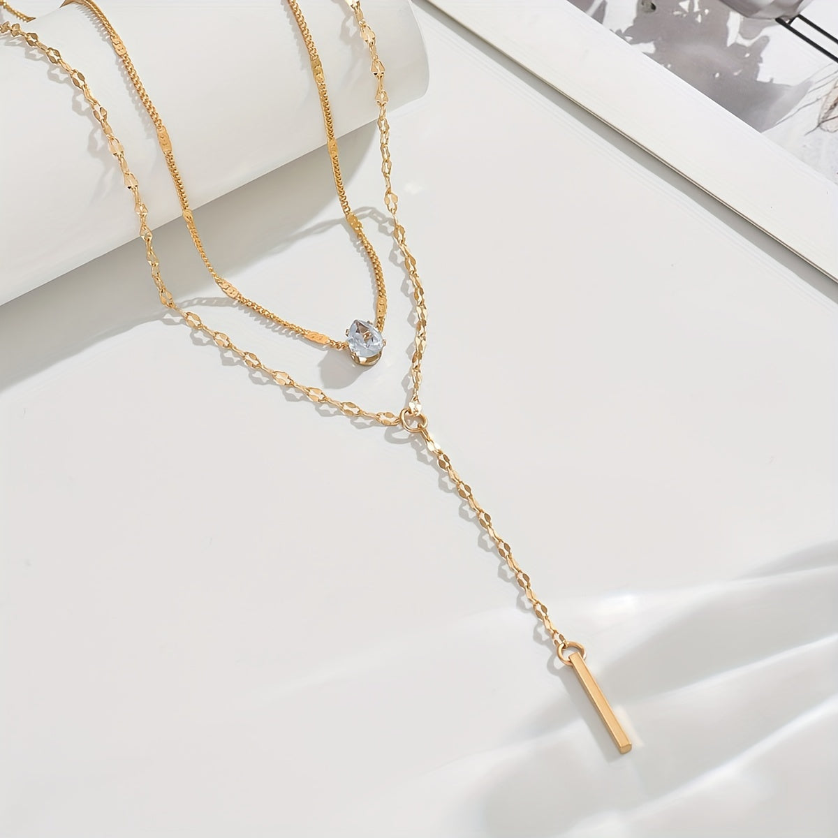 Women's Gold-Plated Rhinestone Multi-Layer Pendant Necklace